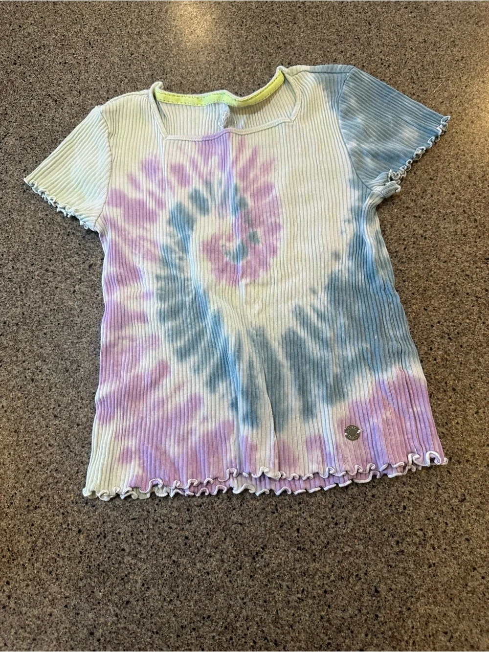 PINK Victoria's Secret Ribbed Tie-Dye Tee in Pastel Purple, Blue & Lime Trim